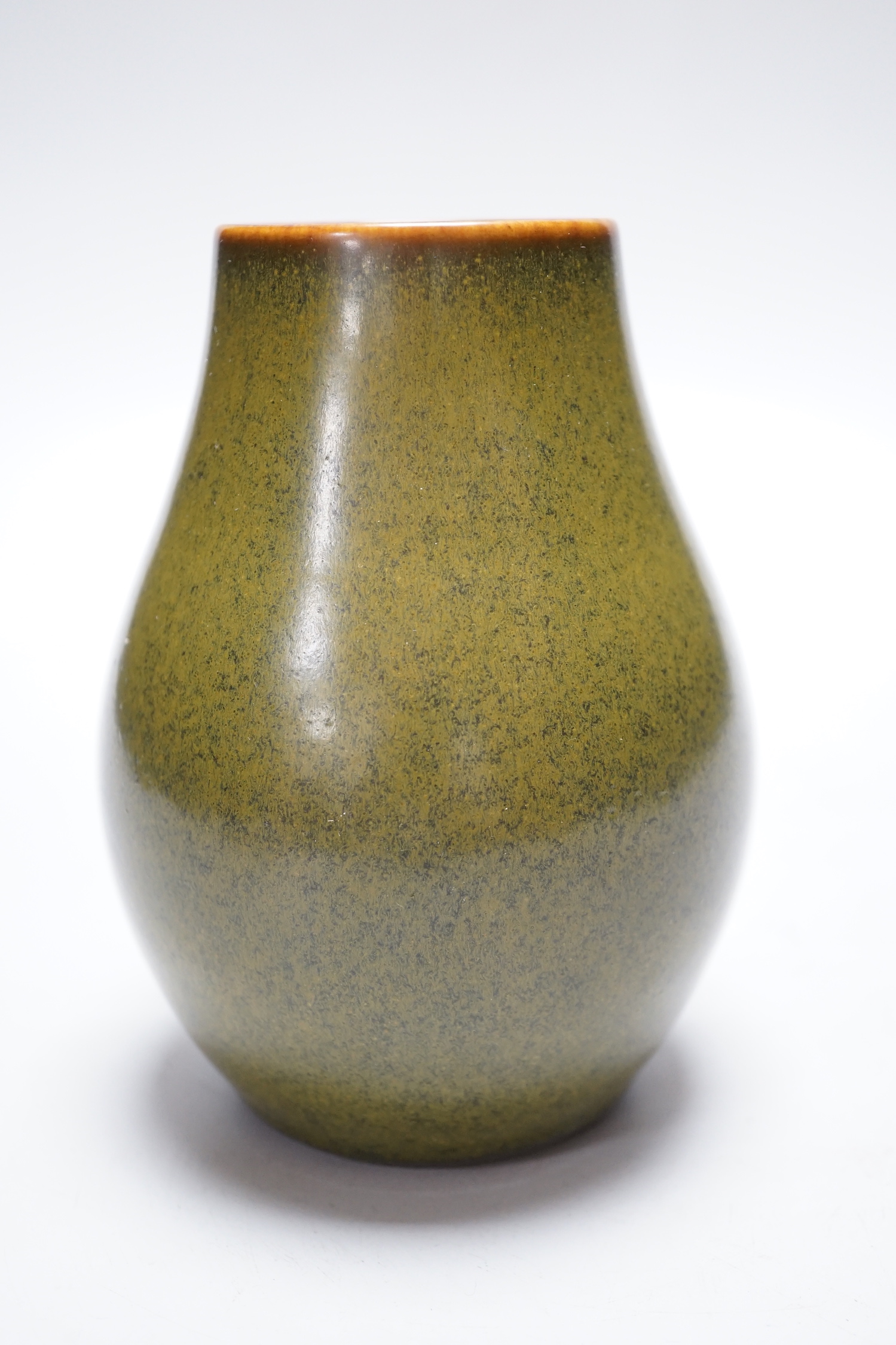 A Chinese tea dust glazed pear-shaped vase, 14cm high